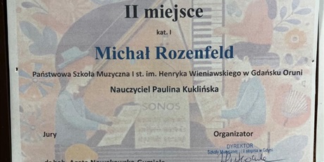 II nagroda Michała Rozenfeld podczas I Ogólnopolskiego Konkursu Pianistycznego SONOS w Gdyni
